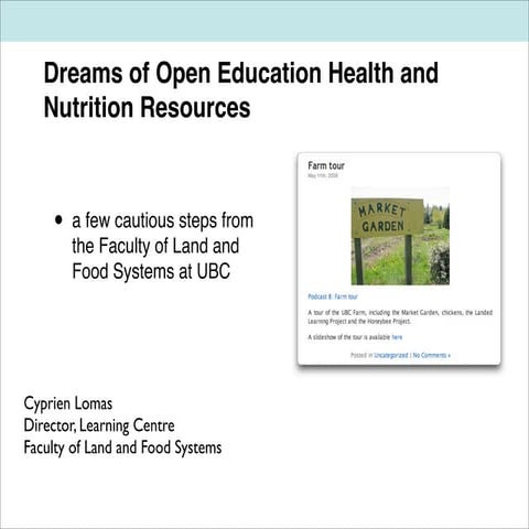 Dreams of Open Education Health and Nutrition Resources