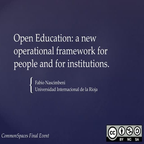 Open education: a new operational framework for people and for institutions