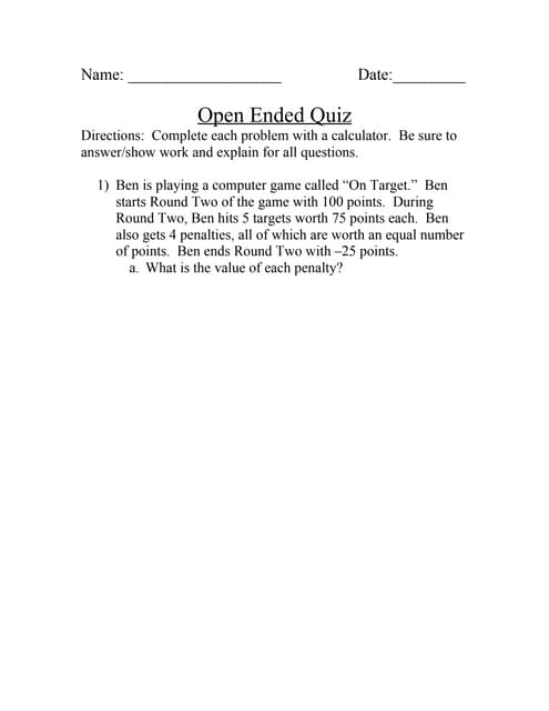 Open ended quiz | DOC