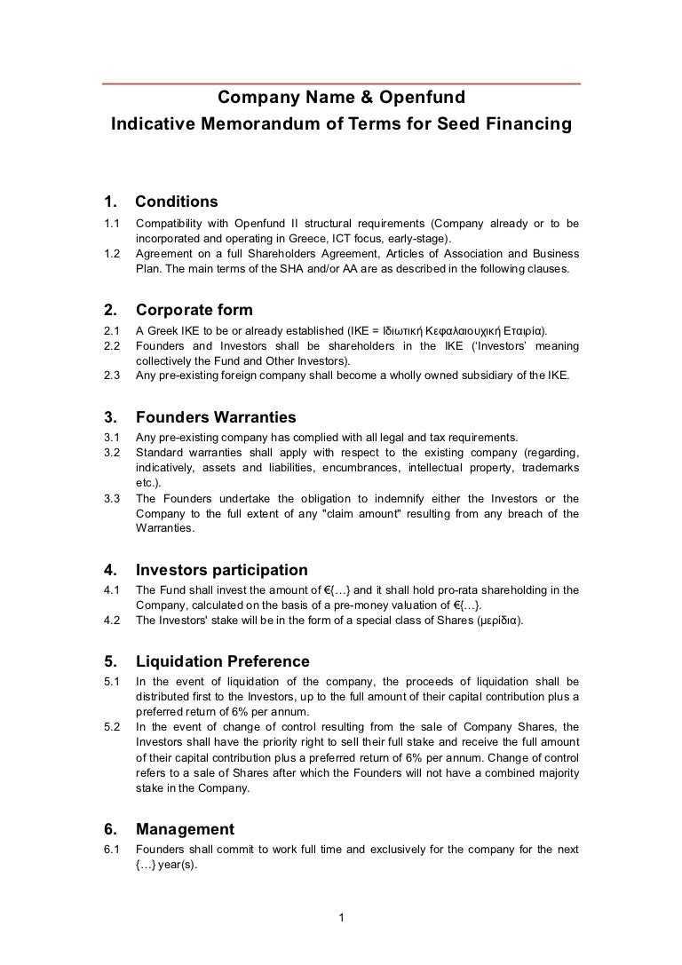openfund term sheet template deal sheet example