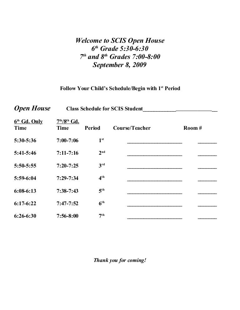 Open House Agenda 2009 2010