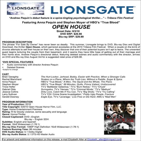 Open house lionsgate movie press 4-24-10