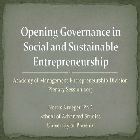 Opening governance in social and sustainable entrepreneurship