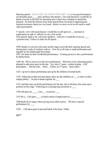 emcee / mc Opening speech example 