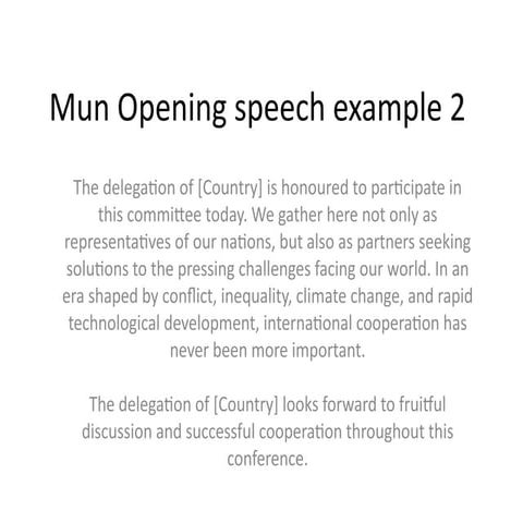 Model United Nations Opening Speech: Addressing Global Challenges ...