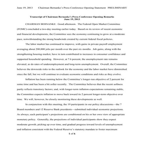  Ben Bernanke's Opening Press Conference Statement.