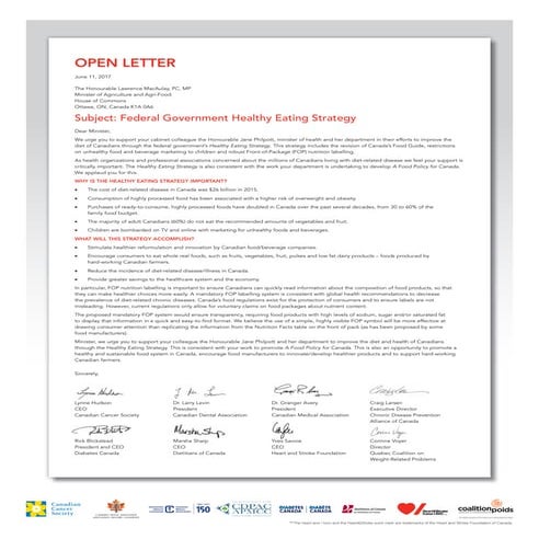 June 2017_Open joint letter_Federal Government Healthy Eating Strategy