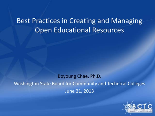 Best Practice in Creating and Managing Open Educational Resources