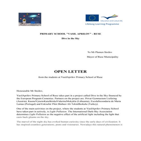 Open letter about light pollution