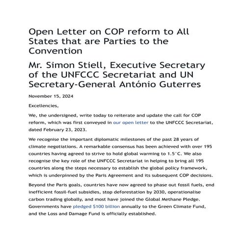 Letter from the Elders: Open Letter on COP reform to All States that are Part...