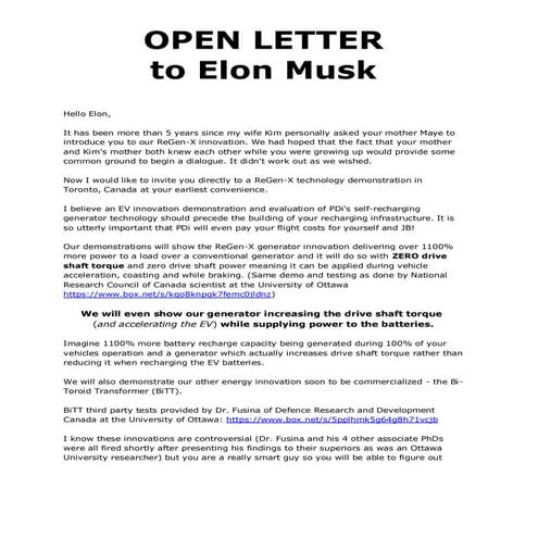 OPEN LETTER To Elon Musk | PDF