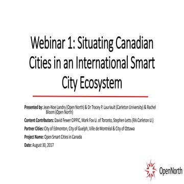 Webinar 1: Situating Canadian Cities in an International Smart City Ecosystem