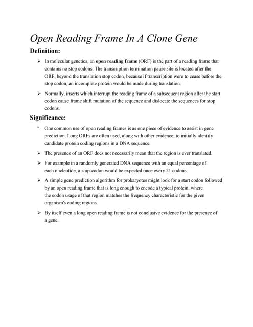 Open Reading Frames
