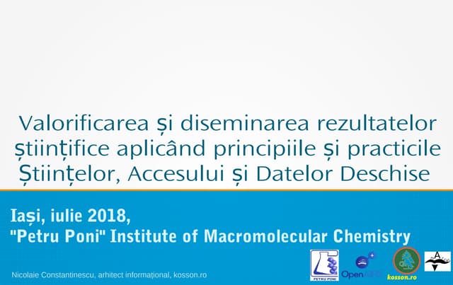 Valorificarea și diseminarea rezultatelor științifice aplicând principiile și...
