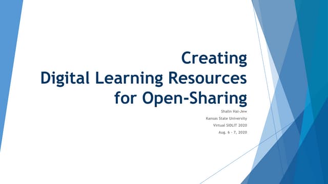 Creating Digital Learning Resources for Open Sharing