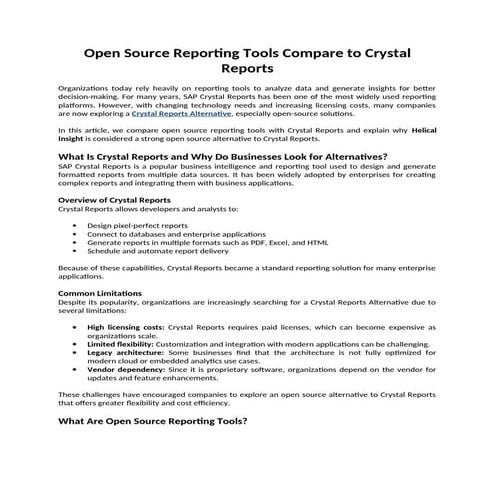Reporting Tools for Real-Time Dashboards Open Source Picks Over Crystal ...