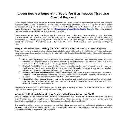 Reporting Tools for Real-Time Dashboards Open Source Picks Over Crystal ...