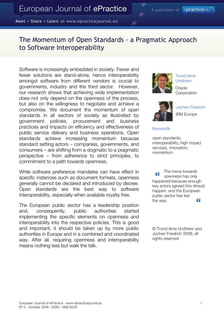 The Momentum of Open Standards - a Pragmatic Approach to Software Interoperab...
