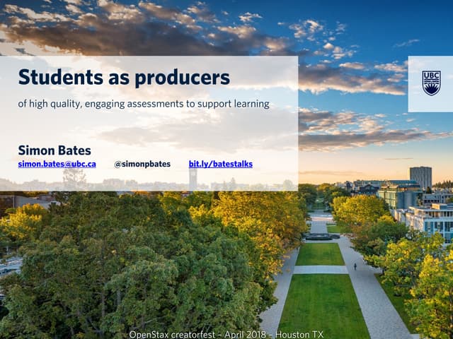 Students as producers, of high quality engaging assessments to support learning