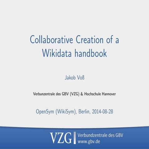 Collaborative Creation of a Wikidata handbook