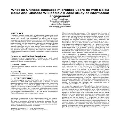 What do Chinese-language microblog users do with Baidu Baike and Chinese Wiki...