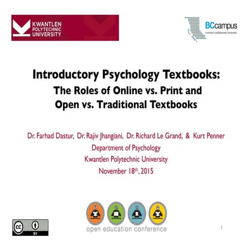 Introductory Psychology Textbooks: The Roles of Online vs. Print and Open v...
