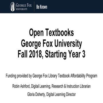 Open textbooks at George Fox University, Starting Year 3, Fall 2018