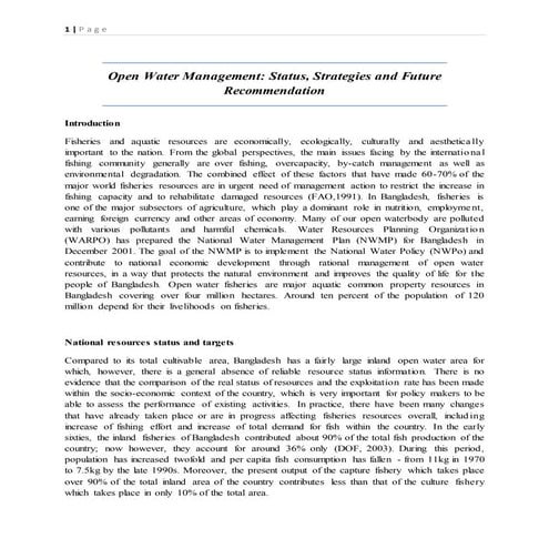 Open water management of Bangladesh