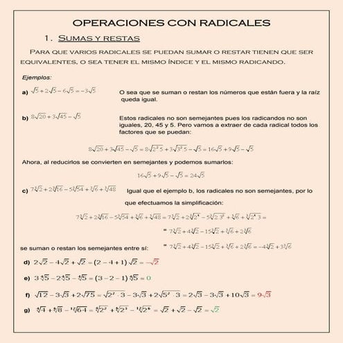Operaciones con radicales   suma y resta