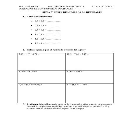 Operaciones decimales sexto