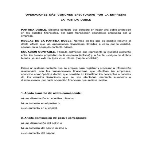 Operaciones más comunes efectuadas por la empresa | DOCX