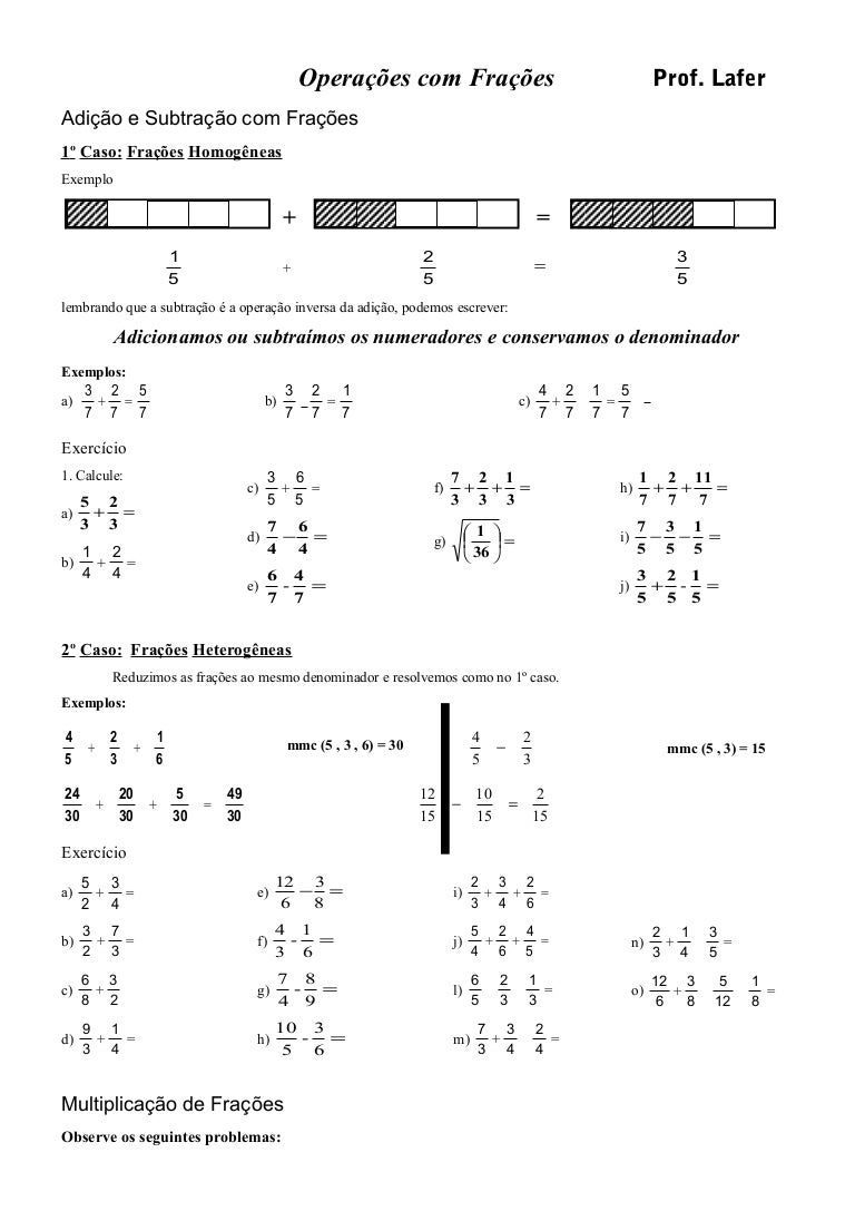 Calcule A Adição E Subtração De Frações