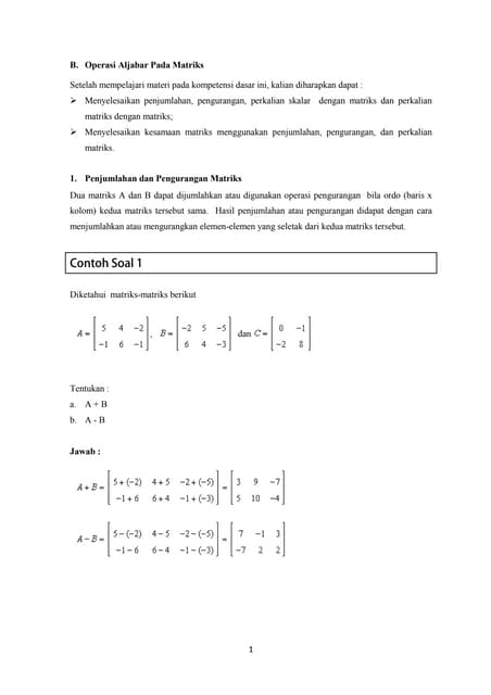 Operasi aljabar pada matriks | PDF