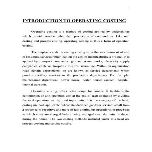 Operating costing m.com part 1 project