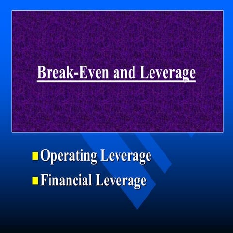 Operating Leverage - Finacial leverage & Break-Even