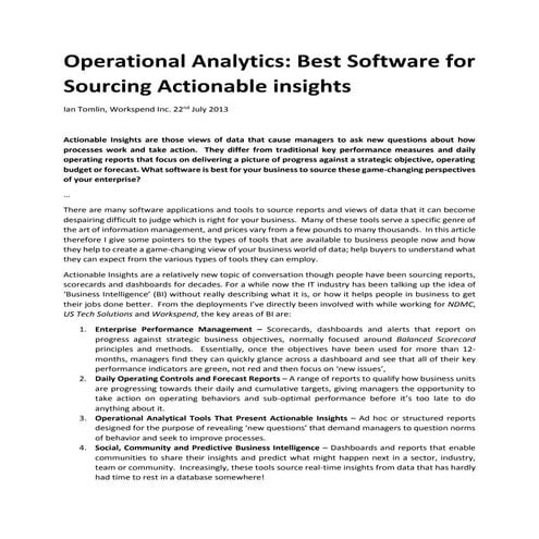 Operational Analytics: Best Software For Sourcing Actionable Insights 2013