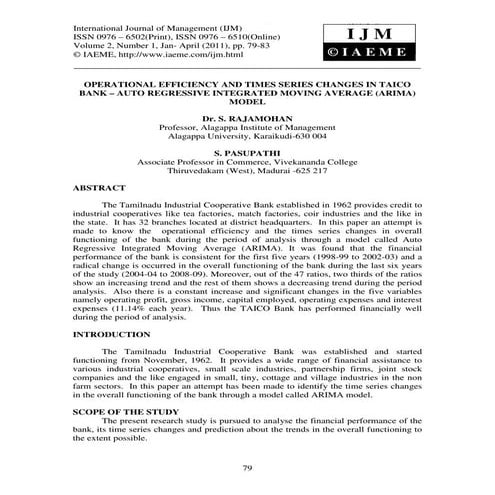 Operational efficiency and times series changes in taico bank – auto regressi...