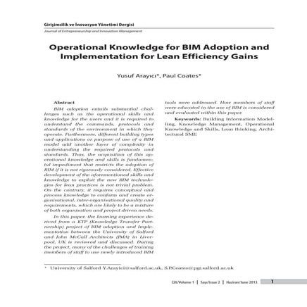 Operational knowledge for bim adoption and implementation for lean efficiency...