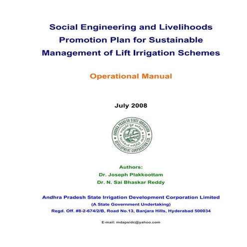 Social Engineering Livelihoods Promotion Plan - Irrigation schemes