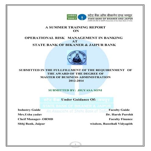 Summer training report on Operational risk management at State bank of bikane...