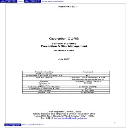 Neighbourhood Guidelines for the Analysis and Control of Violent Crime