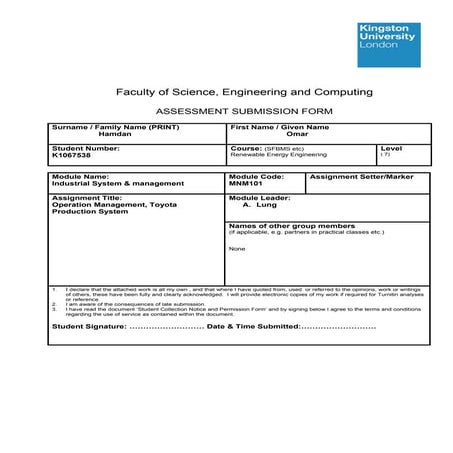 Operation management, toyota production system