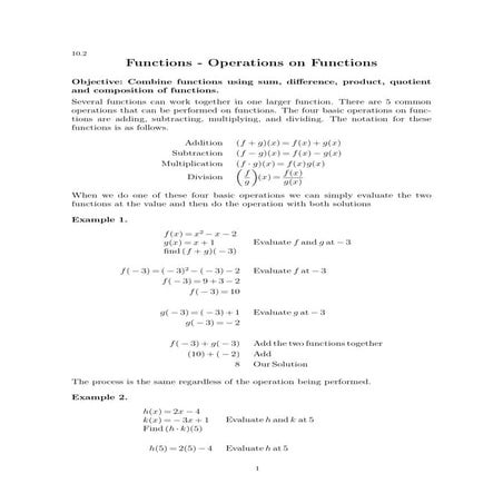 Operation on functions | PDF