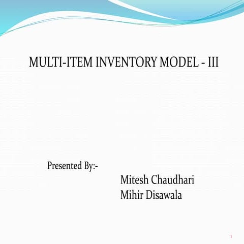 Inventory Model 3 Operation Research
