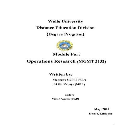 Comprehensive Operations Research Module for Distance Education | PDF