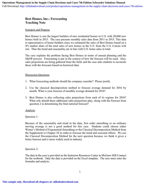 Operations Management in the Supply Chain Decisions and Cases 7th Edition Sch...