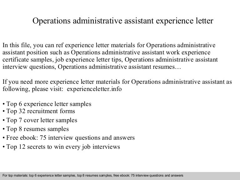 operationsadministrativeassistantexperienceletter 140831115037 phpapp02 thumbnail 4 jpg cb 1409485863 cover letter for operations assistant
