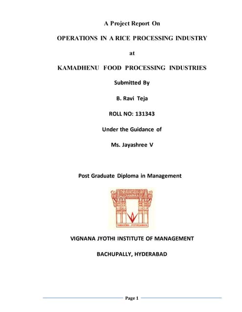 Operations in a rice processing industry final report