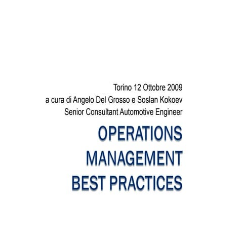 Operations Management Best Practices   Industrial Consulting