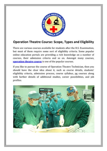 Operation Theatre Technician: Skills, Job Role and Career | PDF ...